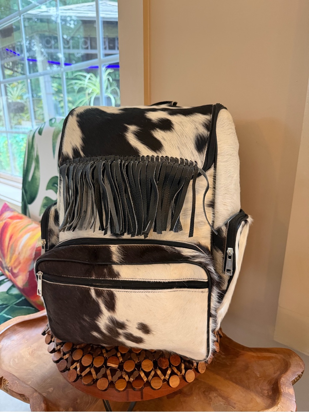 New Genuine Western Cowhide Hair on Hide Grain Leather Backpack Travel Rucksack
